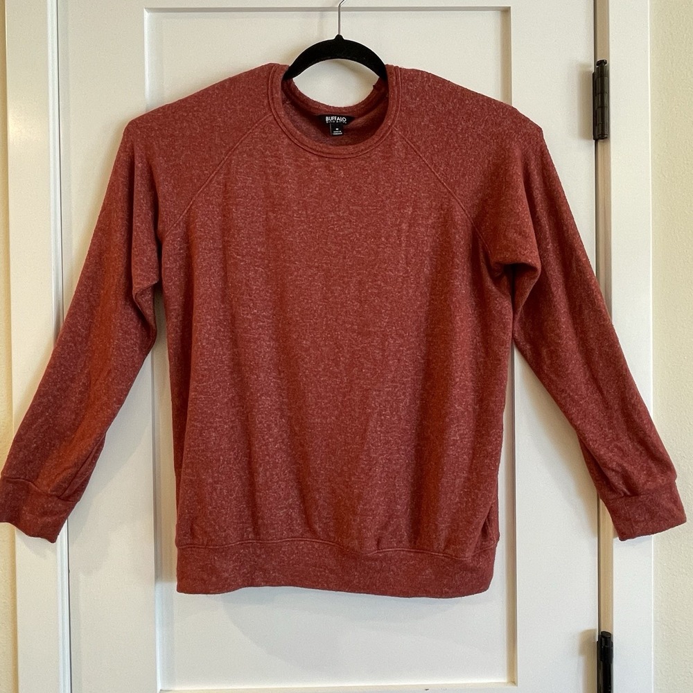 Buffalo David Bitton LS Sweater Shirt Mens M Rust Brown Crew Neck Chore Cowboy - Picture 2 of 12